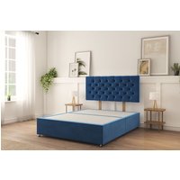 Sloomy Mayfair Divan Bed Base No Drawers & 26" Struts Headboard in Navy | Size: Super King