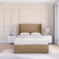 Sloomy Devonshire Naples Wingback Bed Set, No Drawers & 54"Headboard in Light Brown | Size: King