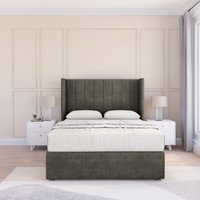 Sloomy Falcon Dumfries Wingback Bed Set, No Drawers & 54" Floor Standing Headboard in Dark Grey | Size: Small Double