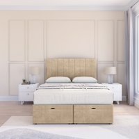 Sloomy Kansas Coniston Fabric Ottoman Bed End Opening With Sprung Memory Mattress & 26 Inch strut Headboard in Cream | Size: Double