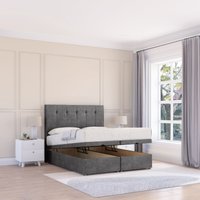 Sloomy Highbury Plush Fabric Ottoman Bed End Opening With Sprung Memory Mattress & 26 Inch strut Headboard in Dark Grey | Size: King