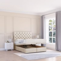 Mayfair Plush Fabric Ottoman Bed End Opening Sprung Memory Mattress & 26 Inch strut Headboard Single