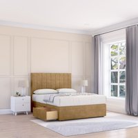 Sloomy Kansas Plush Bed Set With 2 Drawers, Mattress & 26" Headboard in Light Brown | Size: Small Double