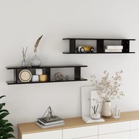 Berkfield Home Wall Shelf 2 pcs Black 105x18x20 cm Engineered Wood | Size: 105 x 18 x 20 cm