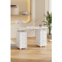 Living and Home Rolling Manicure Station Nail Table with Dust Collector in White