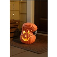 Living and Home 13x18cm Halloween Hollow LED Plastic Curved Pumpkin Decoration, Battery Operated in Orange | Size: 13x18 cm