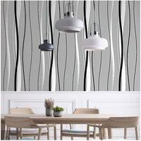 Living and Home 0.53x9.5m Dark Grey Velvet Effect Non-Woven Wallpaper with Wavy Stripes