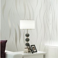 Living and Home 0.53x9.5m Beige Wavy Stripes Non-Woven Wallpaper for TV Background Wall & Living Room in Off-White