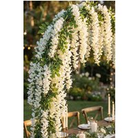 Living and Home 12-Stem White Faux Wisteria Flower Decoration Set for Wedding Arches, Ceiling, and Home Décor