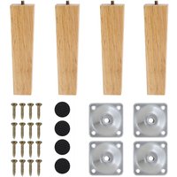 Living and Home 4Pcs 20cm Natural Oak Square Tapered Furniture Legs with Fixing Plates