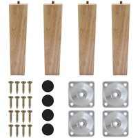 Living and Home 4Pcs 20cm Oak Square Tapered Furniture Legs with Transparent Lacquer Finish in Natural