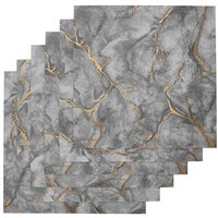 Living and Home 10pcs Marbled Self-Adhesive Wall Stickers with Grey White Ink-Like Base & Gold Lines, 40 x 40cm | Size: 40 x 40 cm