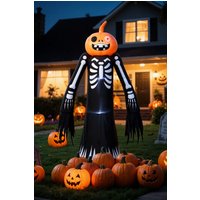 Living and Home 9FT Halloween Inflatable Pumpkin Head Skeleton with LED Lights, Outdoor Decor for Haunted House, Yard, Lawn in Black