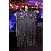 Living and Home 129cm Halloween Ghost Decoration with Creepy Doll Face, LED Eyes, Bendable Arms & Shimmering Costume in Purple