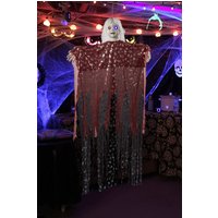 Living and Home 129cm Halloween Ghost Decoration with Creepy Doll Face, LED Eyes, Bendable Arms & Shimmering Costume in Red