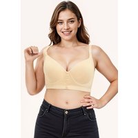 MODISHION Women's Front Button Underwired Push Up Bra in Nude | Size: 34D