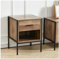 Wooden Nightstand with Drawer for Sofa in Brown