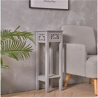 French Style 73cm High 2-Tier Slim Side Table with Drawer & Bookshelf in Grey