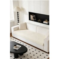Living and Home Non-Slip Faux Plush Sherpa-Style Sofa Cover in Beige | Size: Extra Large