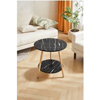 Living and Home Double-Tier Round Wooden Side Table, 50cm W x 50cm D x 50cm H in Black | Size: 50 cm W x 50 cm D x 50 cm H