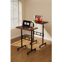 Living and Home Height Adjustable Mobile Laptop Desk with Wheels in Brown