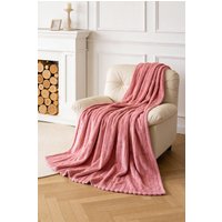Living and Home Reversible Fluffy Striped Throw Blanket in Pink | Size: Large