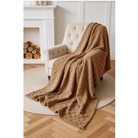 Living and Home Reversible Soft Checkered Throw Blanket in Light Brown | Size: Small