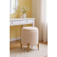 Living and Home Modern Pleated Make-up Chaire Storage Ottoman with Metal Base in Beige