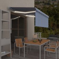 Manual Retractable Awning Blind&LED 3x2.5m Blue&White Blue