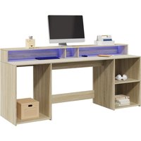 Berkfield Home Desk with LED Lights Sonoma Oak 200x55x91 cm Engineered Wood in Brown | Size: 200 x 55 x 91 cm