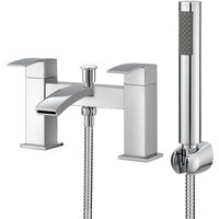 BATHWEST Square Waterfall Bath Taps with Shower Bath Mixer Taps with Shower Chrome in Silver
