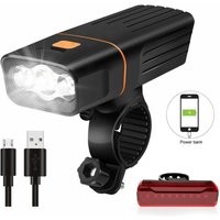 Dyzi Rechargeable Bike Lights Set Waterproof Bicycle Front & Back Lights With Powerbank in Black