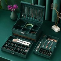 Velvet 3 Layer Lockable Jewellery Box Multi Functional Storage Case