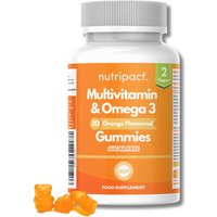 Nutripact Multivitamin & Omega 3 Gummies | Ages 2+ | Kids & Adults | 30 Orange Chewable Sugar Free Vitamin Gummies