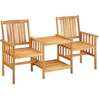 Berkfield Home Garden Chairs with Tea Table 159x61x92 cm Solid Acacia Wood in Brown | Size: 159 x 61 x 92 cm