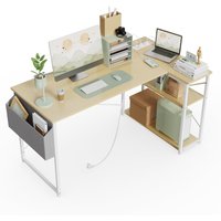 BEXEVUE L-Shaped Computer Gaming Desk with Power Outlets 100×70/120x70cm in Beige | Size: 100 cm