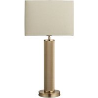 Knurled Pillar Table Lamp Brass Cotton Round Rectangle Shade Metallic