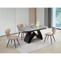 Maelis Light Grey Cracked Stone Ceramic Dining Room Table cm x 90 cm