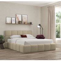 Ovella Cubed Upholstered Boucle Latte Bed Ottoman Gas Lift Single