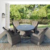5 Pieces Aluminum Frame Outdoor Rattan Dining Set Tempered Glass Top Table Pack