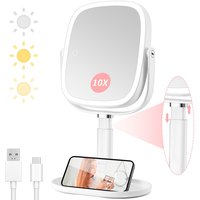 Vanexiss Rechargeable 10X Magnifying Makeup Mirror with Lights & Stand in White