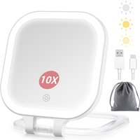 Vanexiss Rechargeable Double-Sided Travel Makeup Mirror with 10X Light in White