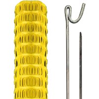 Pegdev Highly Durable Yellow Plastic Barrier Fencing with Steel Pins 25m 10 Pins