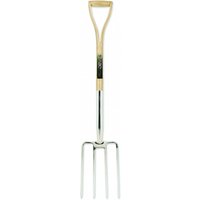 Stainless Steel Garden Fork YD Handle Soil Aeration Light Oak