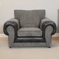 Furnishings For Less UK Portland Armchair Single Seater Rolled Arms Chesterfield Fabric & Leather in Black