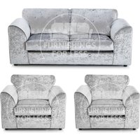 Crystal Crushed Velvet 5 Seater 3 Piece Sofa Suite 3 2 & Armchair Seater Full Back