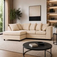 Furnishings For Less UK Casper Chenille 3 to 4 Seater L Shaped Corner Sofa Left Hand Facing in Beige
