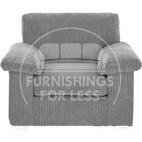 Furnishings For Less UK Delta Large Fabric Armchair Sofa Padded Arms Jumbo Cord in Grey