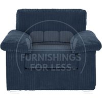 Furnishings For Less UK Delta Large Fabric Armchair Sofa Padded Arms Jumbo Cord in Blue
