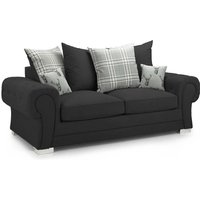Furnishings For Less UK Milan Fabric 3 Seater Sofa Black Fabric Scatter Back Chesterfield Style